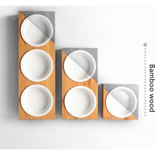 Dog Bowl Bamboo Holder Cat Feeder Ceramic Dog Double Bowls Stainless Steel Puppy Feeder Detachable Pet Bowl