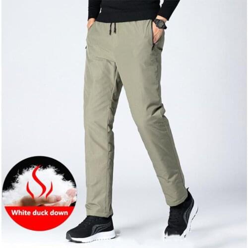 4XL Men Outdoor Winter White Duck Down Pants Thicken Loose Scratchproof Windproof Elastic Waist Trousers Skiing Camping Pants