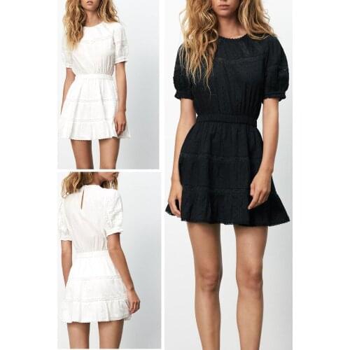 ZA dress 2021 summer new womens clothing sweet round neck flower lace embroidery tulle French dress