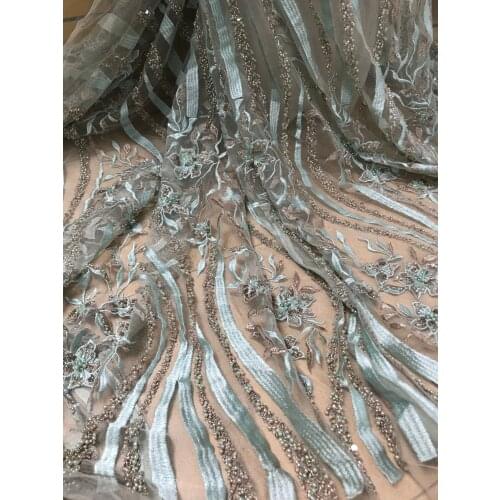 New Arrival Lace Fabrics African Nigerian Tulle Mesh Lace Fabric for Wedding SYJ-20989 Lace Fabrics with beads