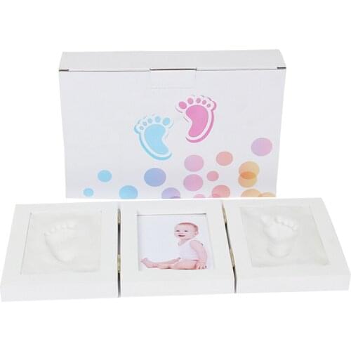 Newborn Baby Handprint Footprint Safe Clean NonToxic Clean Touch Pad Solid Wood Trifold Hand Foot Print Photo Frame Vividly
