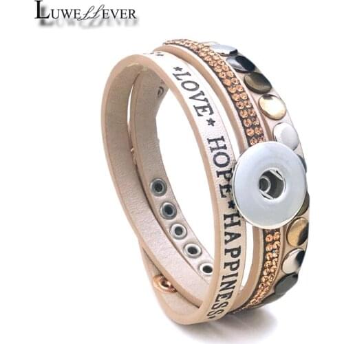 New Multi-turn Love Hope Bangle 139 PU Leather 18mm 12mm Snap Button Bracelet Interchangeable Charm Jewelry For Women Gift