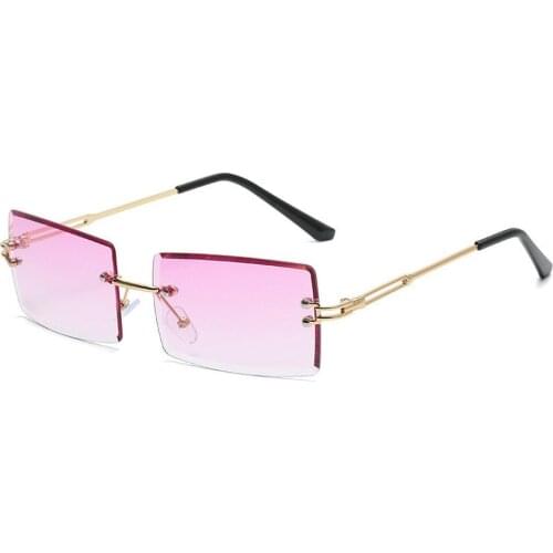 Retro Rimless Small Rectangle Sunglasses Ladies Summer Style Square Sun Glasses for Women 2021 Female UV Gradient Metal Oculos
