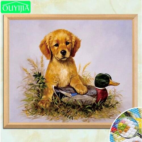 OUYIJIA Puppy and Duck 5D DIY Diamond Painting Full Square Diamond Embroidery for Sale Handwork Rhinestones Mosaic Picture