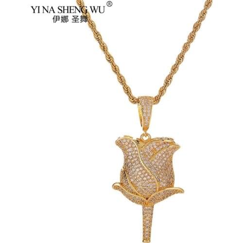 Flower Petals Necklace Pendant Hip Hop Rock Fashion Style With Twist Chain Copper Inlaid Zircon Mens Hip Hop Jewelry For Gifts