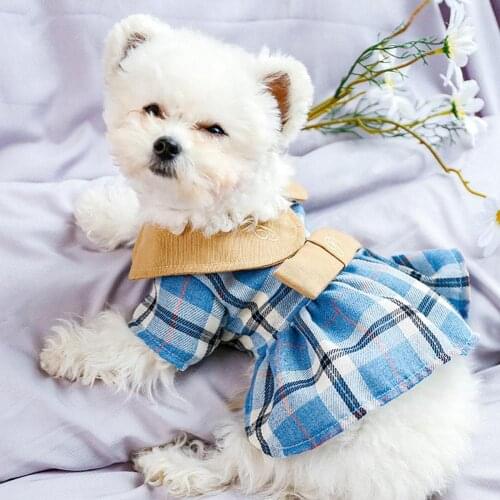 Dog Dress Plain Printing Two-legged Cotton Turn Down Collar Pet Princess Dress for Party vestidos de verano