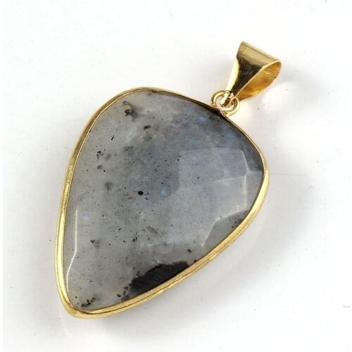 Trendy-beads Silver Plated Geometric Shape Labradorite Stone Pendant For Anniversary Jewelry