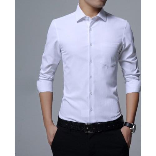 Hot New Mens Long Sleeve Shirt Dress Up Professional Shirt Long Sleeve Mens Slim Fit Shirt Solid Color Men Business Dress Shirt