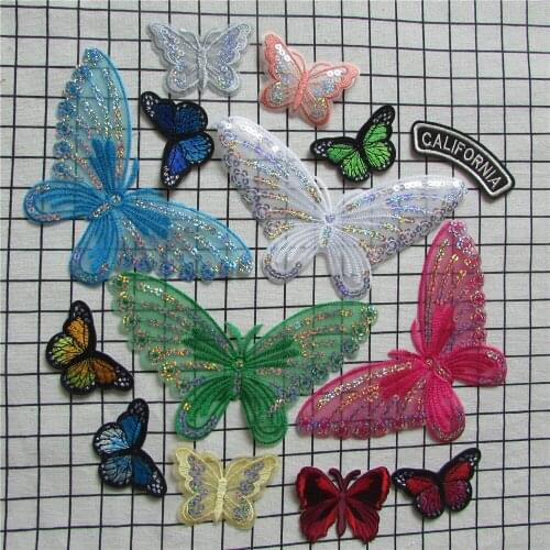 Mixed butterfly Patches Handmade Iron On Embroidered Applique DIY Garment Ornaments Fabric Badge Accessories C5470-C5491