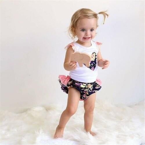 Toddler Kids Baby Girls Sleeveless Tops T-shirt Shorts Outfits Sets Summer kids Girl Pop Cute Kid Clothes Set 0-24M