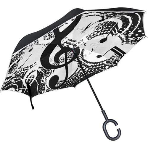 Music Note Windproof Reverse Folding Double Layer Inverted Umbrella Self Stand Inside Out Rain Protection C-Hook Hands For Car
