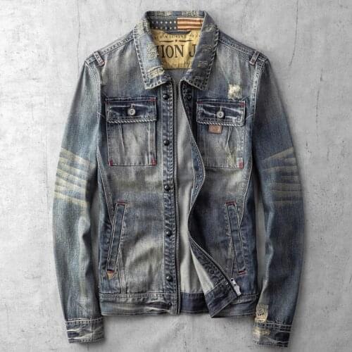 Vintage Spring Male Jeans Coats European Style Overcoat Vintage Mens Jean Coats Casual Baseball Coats Uniform Jackets Man A529