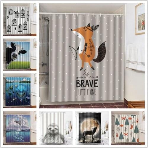 Brave Indian Tribe Fox Waterproof Shower Curtains Cartoon Animals Bathroom Decoration Curtain 150x180cm 3D Bath Decor Washable