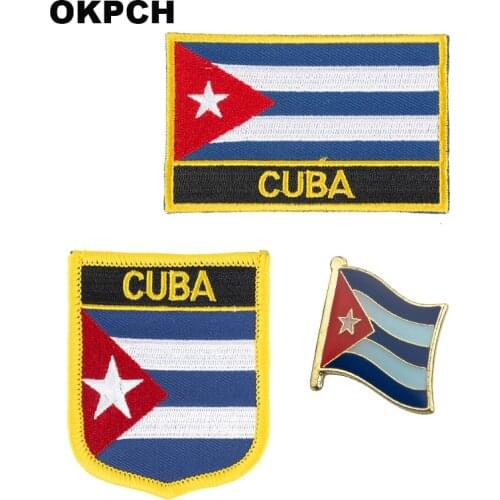 Cuba National Flag Embroidered Iron on Patches for Clothing Metal badges PT0070-3
