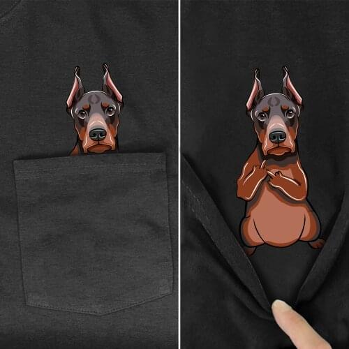 CLOOCL Funny T-Shirt Fashion Brand Summer Pocket Doberman Printed T-shirt Hip Hop Tops Cotton Tees