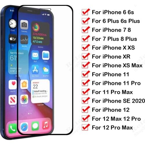 Tempered Glass For iPhone 12 11 Pro XS Max Full Screen Protector For iPhone SE 2020 X XR 7 8 6 6s Plus Protective Glass ifone 12