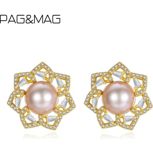 PAG&MAG Cute Natural Pearls Flower Fashion Earrings For Women 925 Sterling Silver Earrings Fine Jewelry Birthday Gifts FE0238