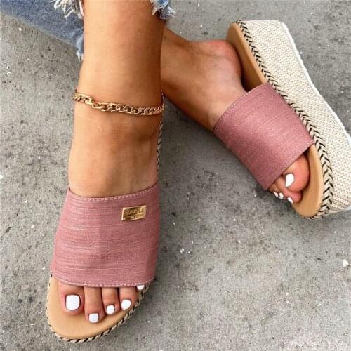 2021 New Drop Shipping Leisure Fashion Women' S Shoes INS Hot Stylish Wedges High Heels Straw Platform Female Slipper