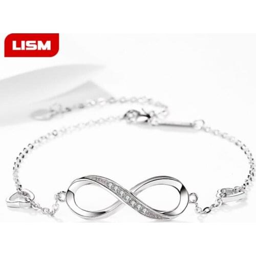 925 Sterling Silver High Quality Handmade 8 Lucky Number Infinity Heart Charm Jewelry Bracelets Bangles For Women