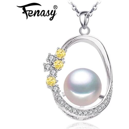 FENASY Natural Pearl Necklace For Women Pearl Jewelry Personalized Pendant With Chain Cubic Zirconia Choker Necklace Wholesale