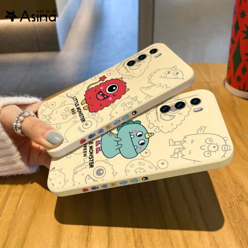ASINA Liquid Silicone Case For Huawei P40 P30 P20 Pro Cover Cartoon Bumper Straight Edge Cases For Nova 3 3i 4 5t 6 Red Monster