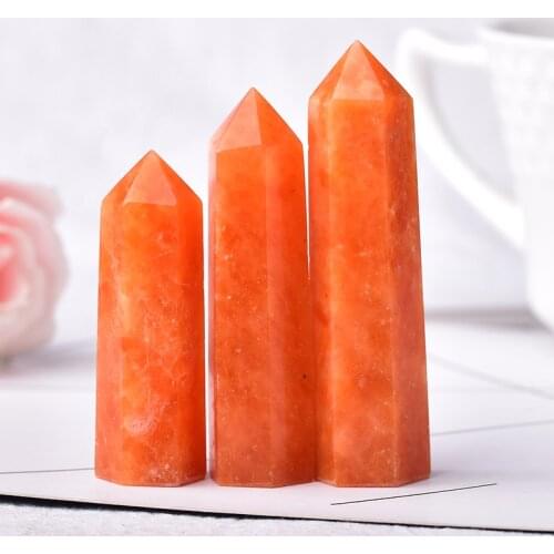 1pc Natural Crystal Point Sunstone Healing Stone Quartz Tower Orange Wand Ornament for Home Decor Reiki Pyramid Christmas Gift