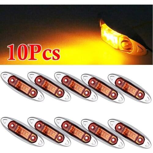10pcs Car 12V 24V Amber 3-LED Side Marker Light Clearance Lamp Fish Shape Truck Van Trailer Auto Side Marker Warning Lights