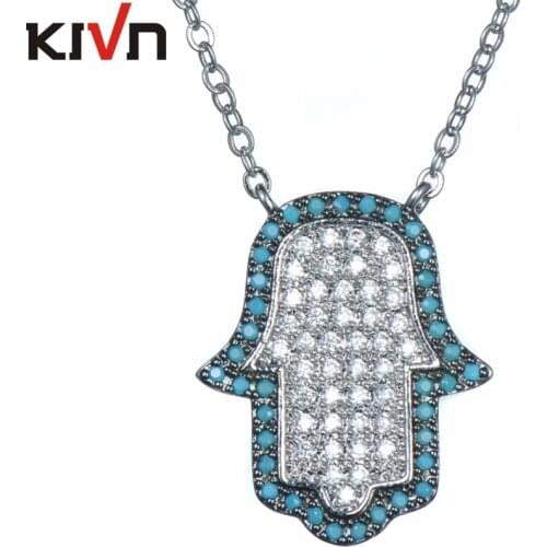 KIVN Jewelry Hamsa Hand Pave CZ Cubic Zirconia Womens Girls Bridal Wedding Pendant Necklaces Birthday Gifts 10pcs Lot Wholesale