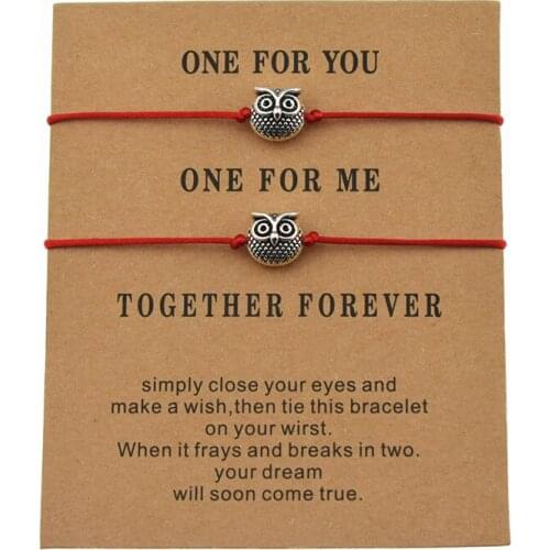2pcs/set Fashion Antique Owl Charm Couple Friendship Bracelets for Lovers Women Mens Owl Best Friends Wish Jewelry Gifts