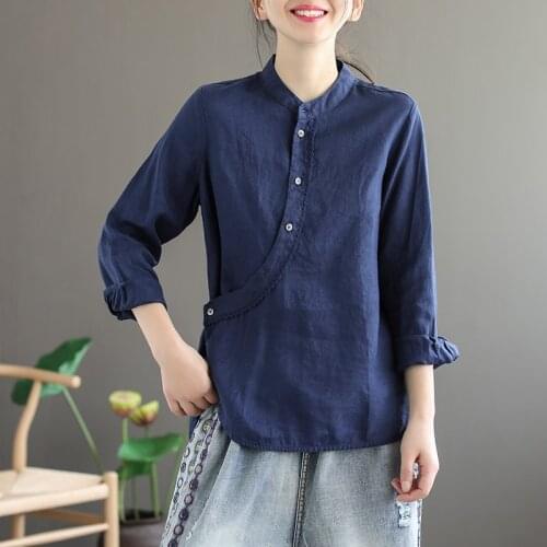 2020 Ladies Chinese Tops Hanfu Casual Retro Vintage Shirt Ethnic Women Tops And Blouses Cotton Red Oriental Style Clothing 11055