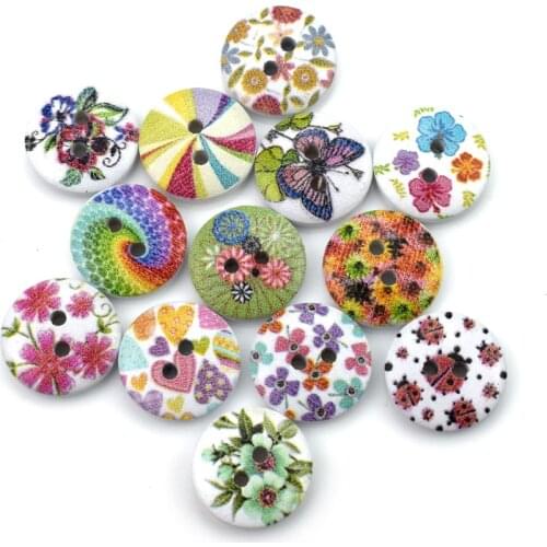 300PCS 2 Holes Mixed Flower Wooden Buttons for Needlework Craft Scrapbooking DIY Sewing Decorative Childrens Button Clothing