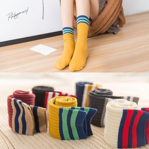 5 Pairs/Lot Striped Spring Cotton Women Socks for Schoolgirl New Fashion Long Patchwork Casual Breathable Ladies Socks