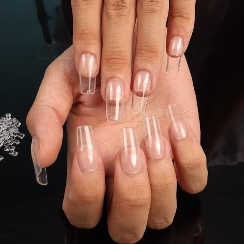 500pcs French Style Short Square Acrylic Fake Nails 10 Sizes Full Cover Transparent UV Gel Nail Tips Suitable For Home Nail DIY