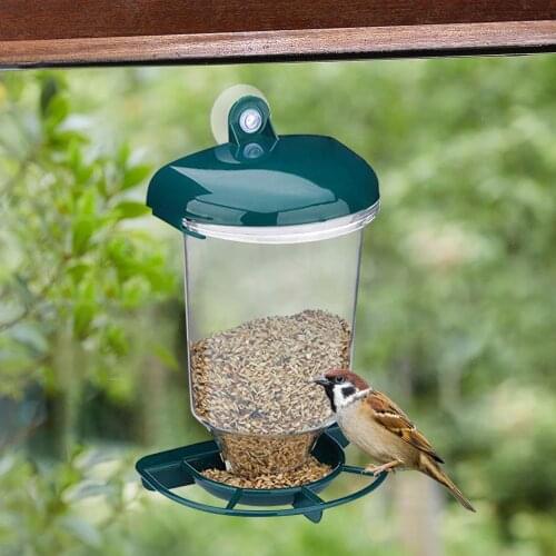 Plastic Transparent Bird Feeder Automatic Plastic Bird Feeder with Suction Cups Cover Creative Sucker Feeder Green Bird Feeder
