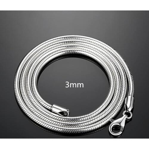 Pure Silver 925 Necklaces for Men Women 3mm Snake Chain Necklace Choker Collier 16-24 inch Fashion Jewelry Accessories Bijoux