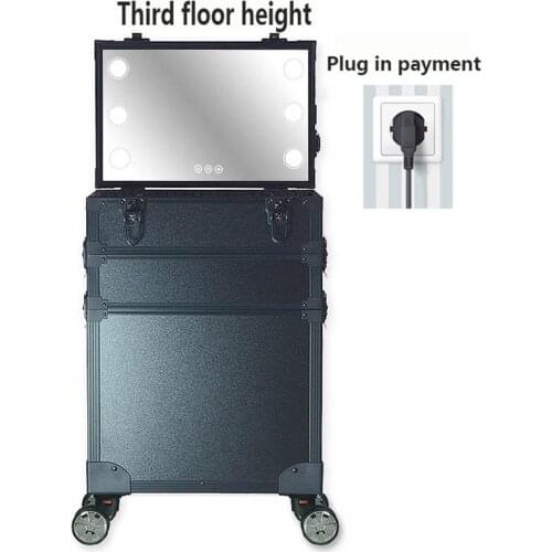 Luxury Travel Professional Makeup Artist Beauty Manicure High-Capacity Suitcase Skin Care Kits Rolling Wheels LED Tempered Glass