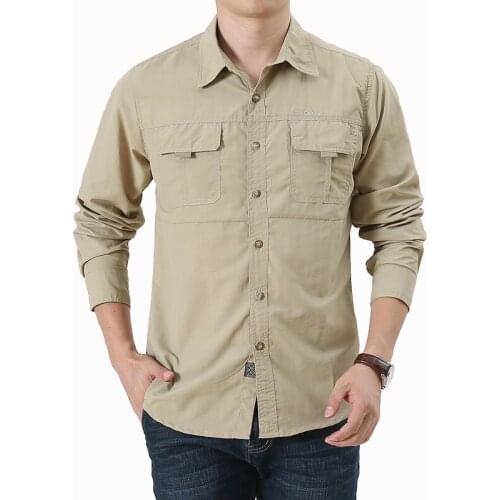 Spring Autumn Long Sleeve Shirt Men Outdoor Mountaineering Quick Dry Thin Breathable Shirt Male Button Up Shirt Large Size M-4XL
