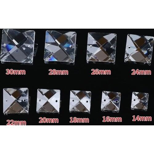 Camal 10pcs (2 holes)14/16/18/20/22mm Crystal Loose Square Beads Pendant Prisms Lamp Lighting Chandelier Part Hanging Home Decor