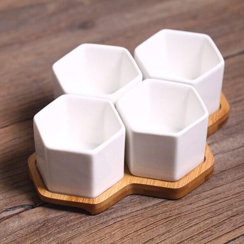 Mini Hexagon Ceramics Flower Vase Set Decorative Porcelain Polygon Succulent Plant Pot Household Gardening Ornament Accessories