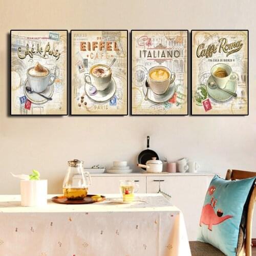Kitchen Vintage Coffee Paris Londo Collection Posters and Prints Canvas Painting Scandinavian Art Wall Picture For Living Room