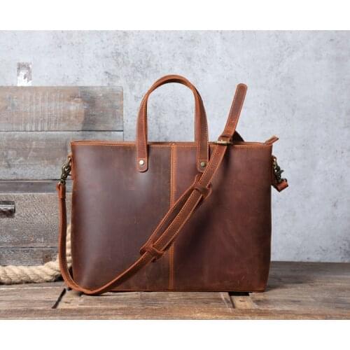 Retro leather Men Tote Bag portable briefcase Crazy Horse leather Men Handbags large-capacity shoulder messenger computer bags