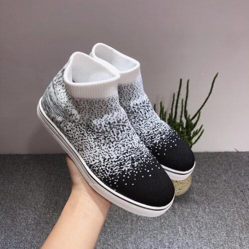 Larged-Size Flats Loafers 2021 Spring New Breathable High Top Women Sock Shoes 35-43 Knitting Fabric Ladies Trendy Sneakers
