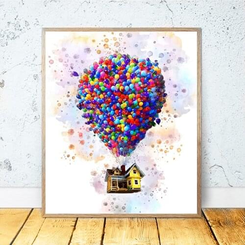 Pixar Watercolor Prints Canvas Art Balloons Print Up Balloon House Posters Up Movie House Children Decor Disney Gift No Frame