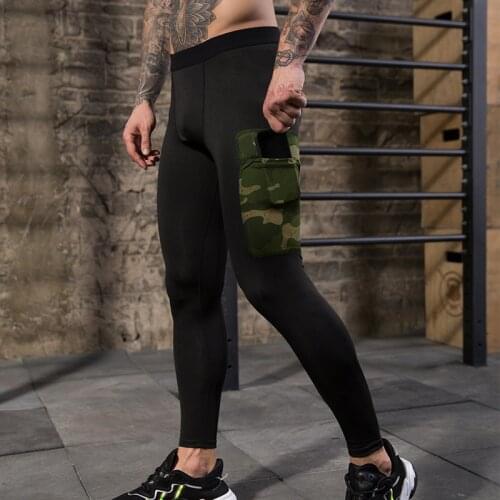 Men Gyms Leggings New Side Pocket Joggers Tight Pants Sportswear Quick Dry Breathable Pro Compression Fitness Trousers