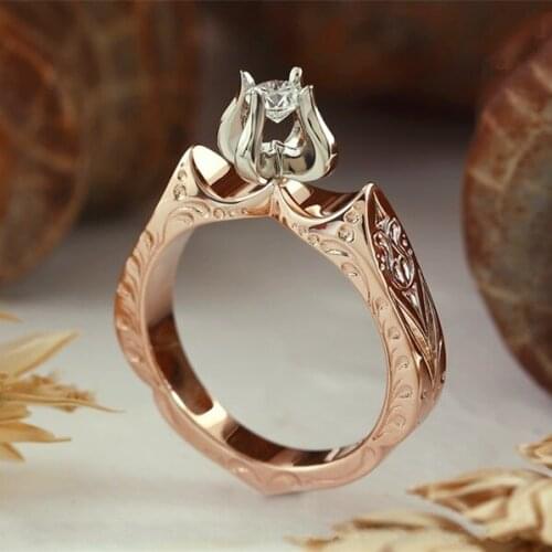 WYJZY New creative flower color separation AAA zircon ring Fashion creative engagement ring ladies classic jewelry