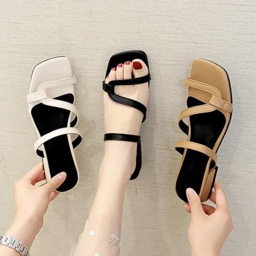 2021 New Spring Fish Mouth One-word Sandals and Slippers Womens Thick and Low-heel Outer Wear Slip-on Womens Shoes
