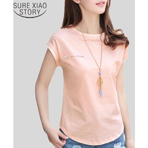 2021 New summer fashion blouses tops Ladies Solid Short Sleeve Pink Camisetas Feminina plus size Letter womens clothing 2299 50