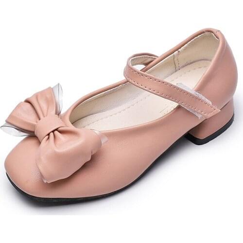 New Korean Japanes Girls Leather Shoes Autumn Bowtie Sandals 2021 Children Shoes High Heels Princess Sweet Sandals For Girls