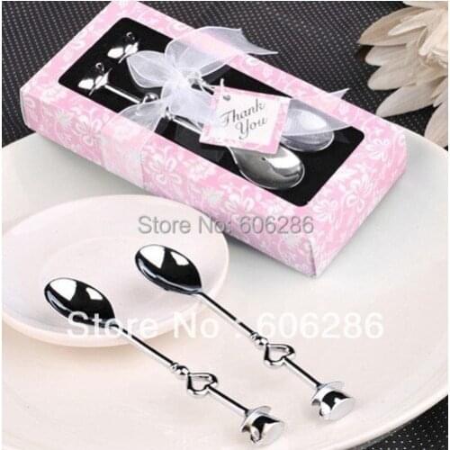 Wholesale 400pcs=200sets/lot Silver Love Heart Lovers Spoons Coffee Spoon Event & Party Supplies or Wedding Return Gifts