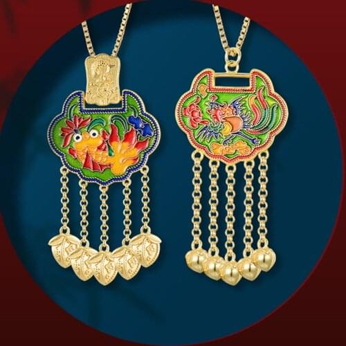 Designer original new ancient gold craftsmanship inlaid phoenix carp Thai silver necklace pendant fashion lady silver jewelry